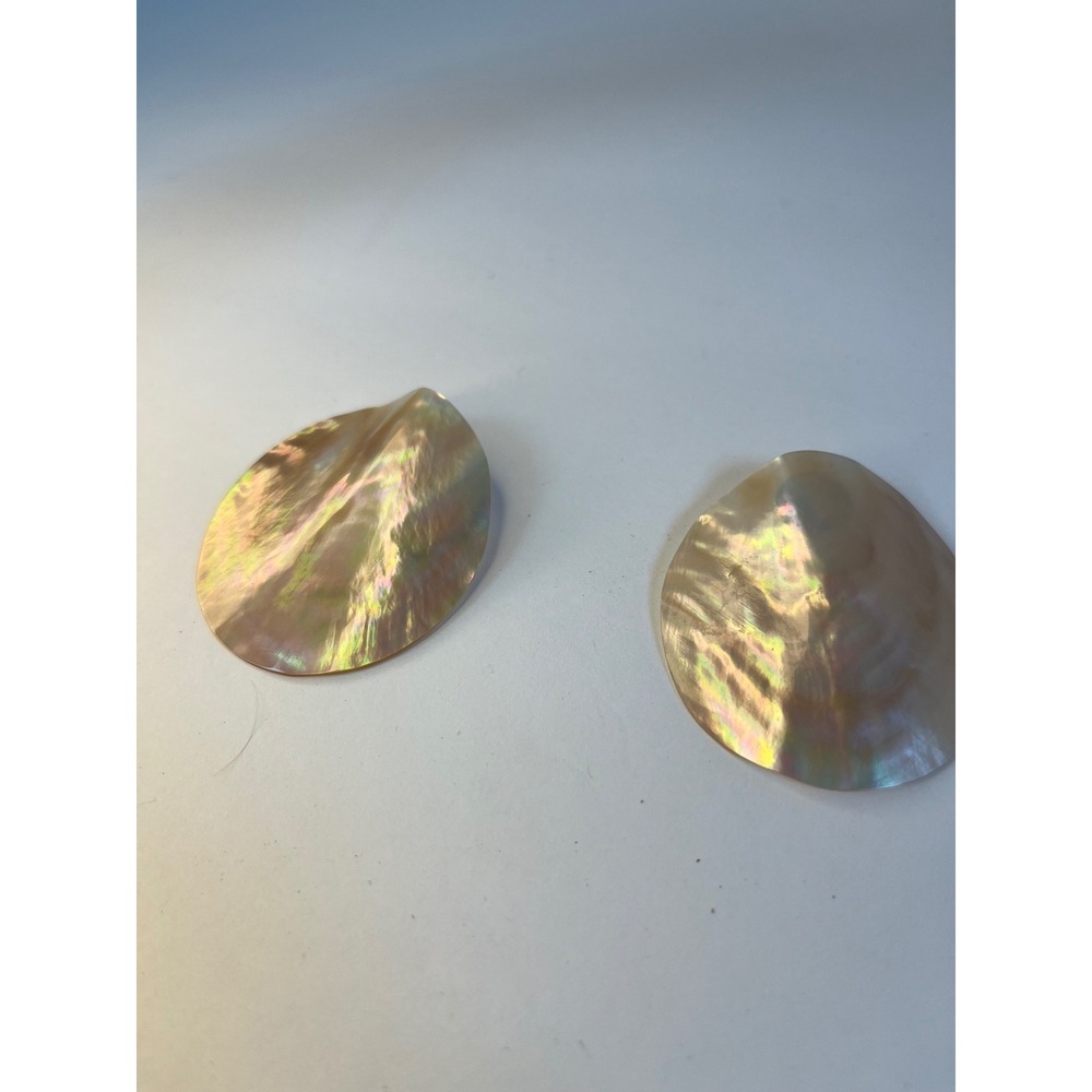 Vintage Mother of Pearl Shell Statement Stud Earrings Iridescent Coastal Boho